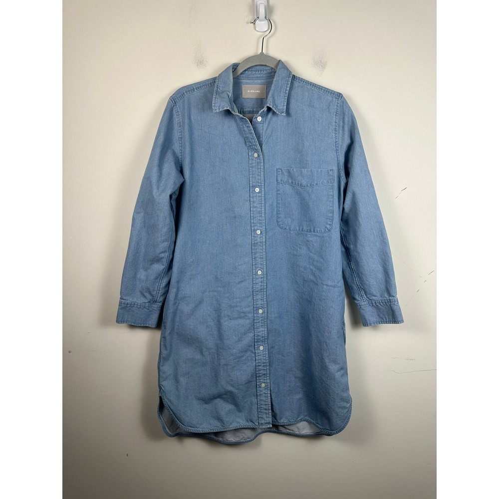 Everlane Denim Shirt Dress Womens 8 Light Blue Excellent Long Sleeve Pockets